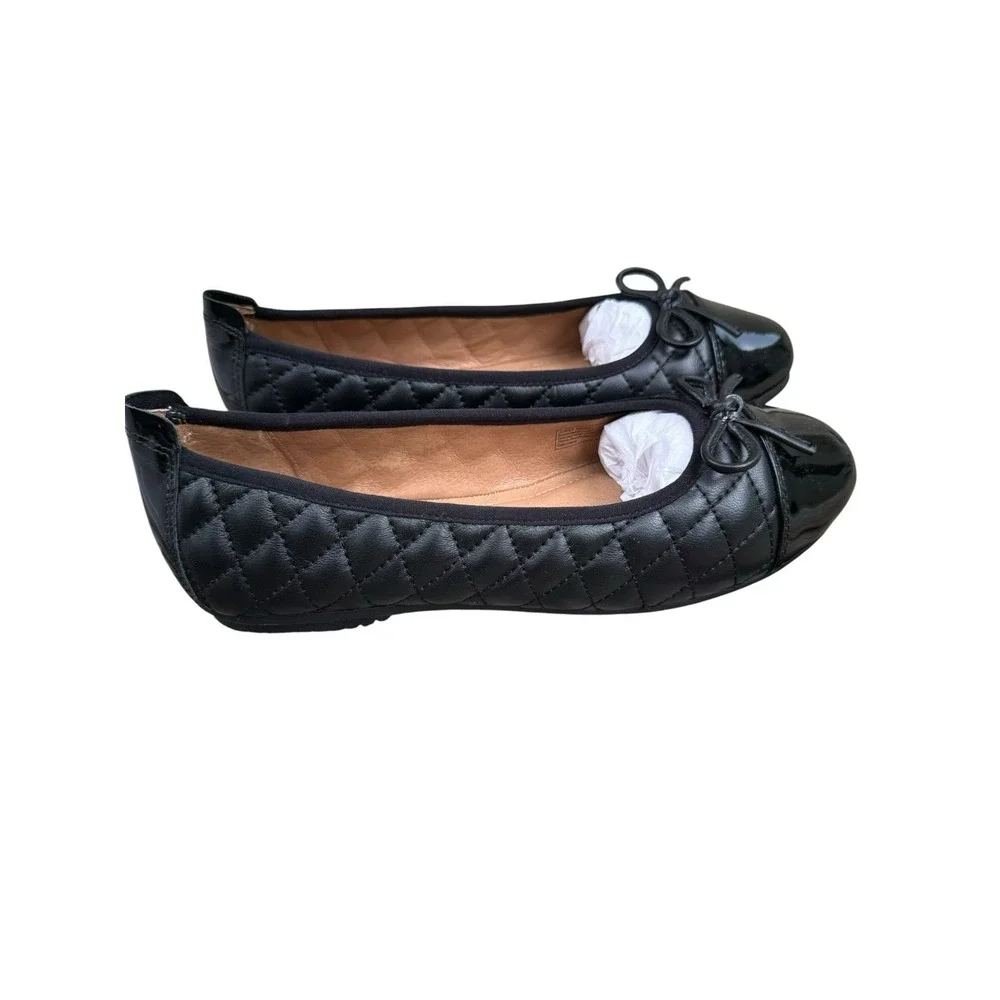 Josef Seibel Pippa Ballet Flats Quilted Leather Patent Cap Toe Black 6.5 NWB